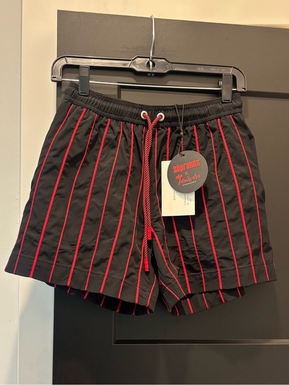 Tombolo X The Sopranos Lineup Swim Trunks Shorts XS NWT Red Black Stripe Pockets